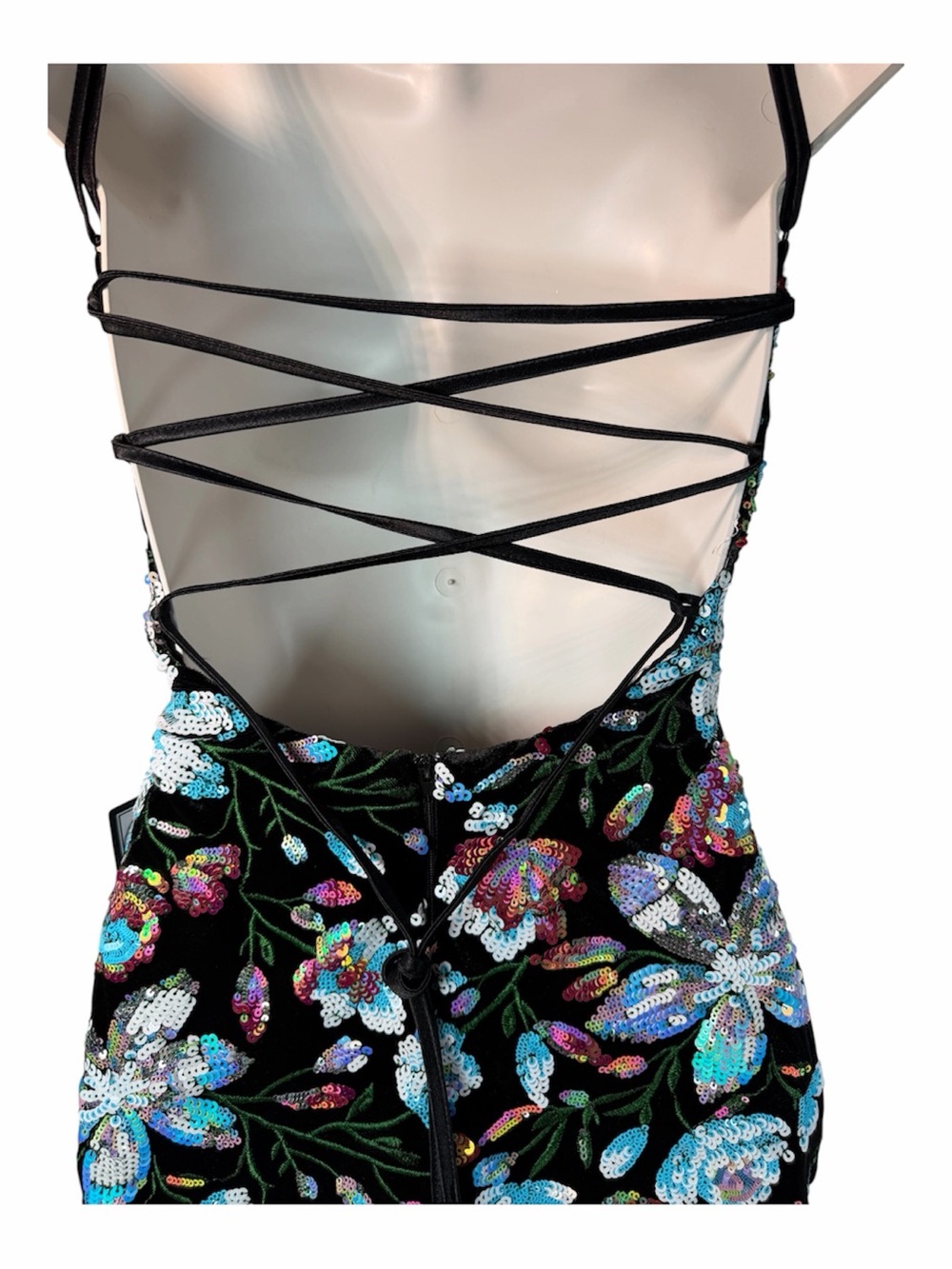 Floral Sequin V-Neck Bodycon Mini Dress S Katia Rae Black Cocktail Party Formal - Picture 4 of 15